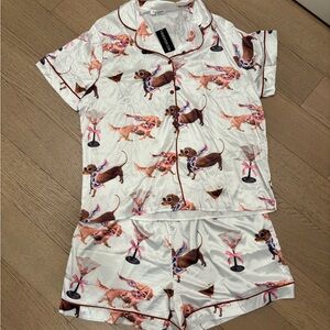 NWT SheShow Dachshund + Espresso Martini Silky Pajama Set
